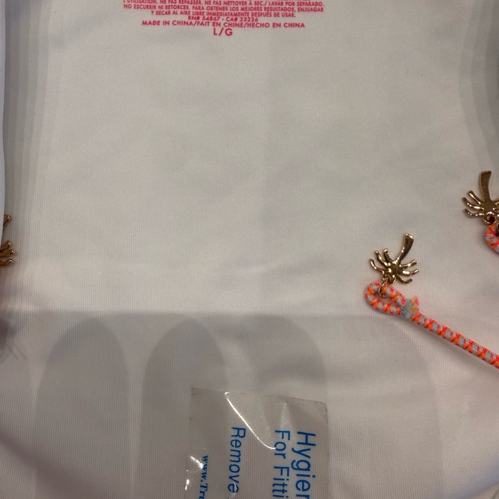 Victoria’s Secret White Bikini Bottom Pink Tie Sides Gold Charm Detail Size L - Picture 7 of 7